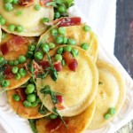 Pan-Seared Ravioli with Bacon, Peas, Arugula, and Butter Cream Sauce