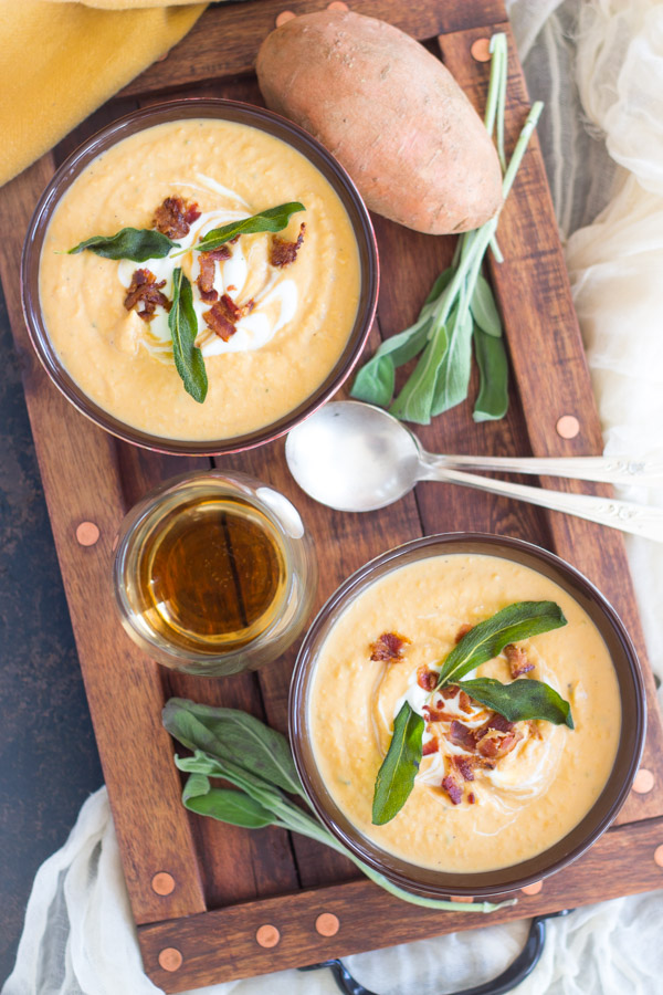 Sweet Potato White Bean Soup with Bacon and Crispy Sage – Dan330