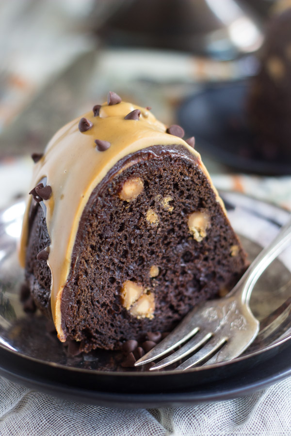 The Easiest Dark Chocolate Peanut Butter Bundt Cake - The Gold Lining Girl