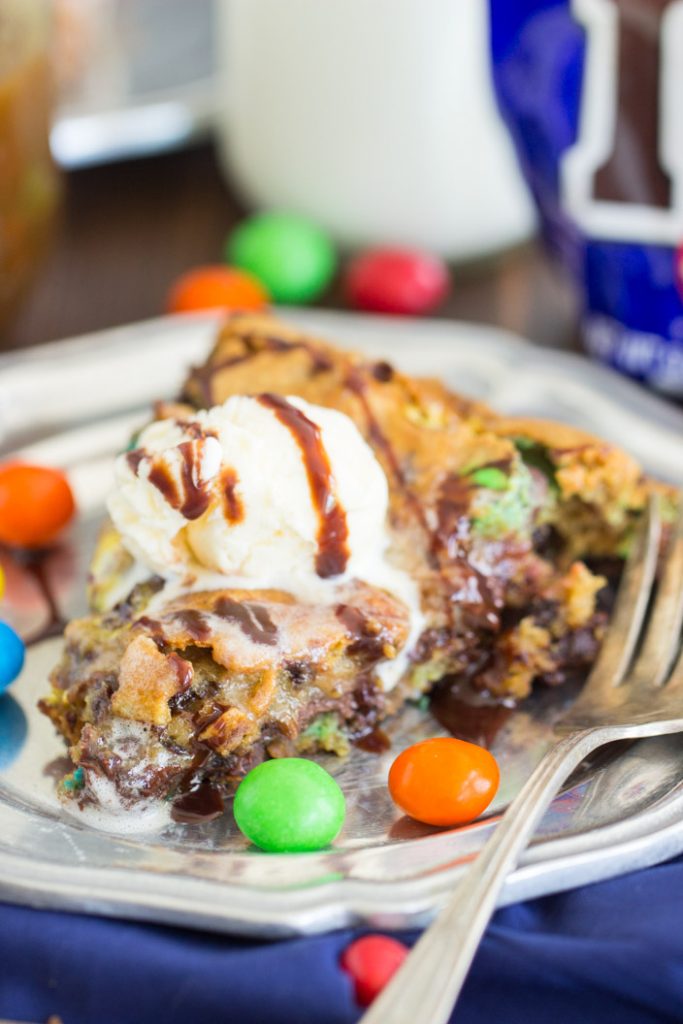 M&Ms Chocolate Chip Skillet Cookie Recipe image thegoldlininggirl.com 21