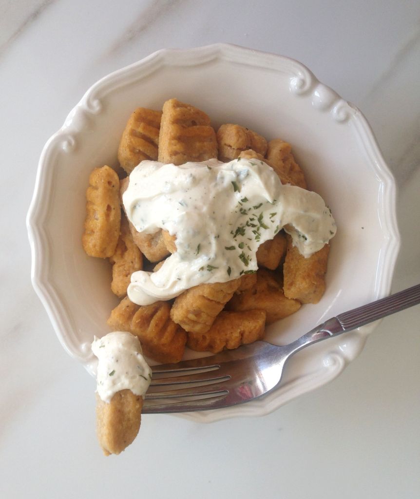 pumpkin parmesan gnocchi & goat cheese garlic sauce 15