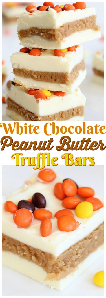 White Chocolate Peanut Butter Truffle Bars recipe image thegoldlininggirl.com pin 1