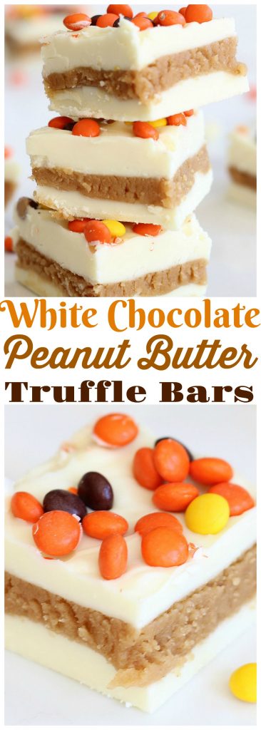 White Chocolate Peanut Butter Truffle Bars recipe image thegoldlininggirl.com pin 2