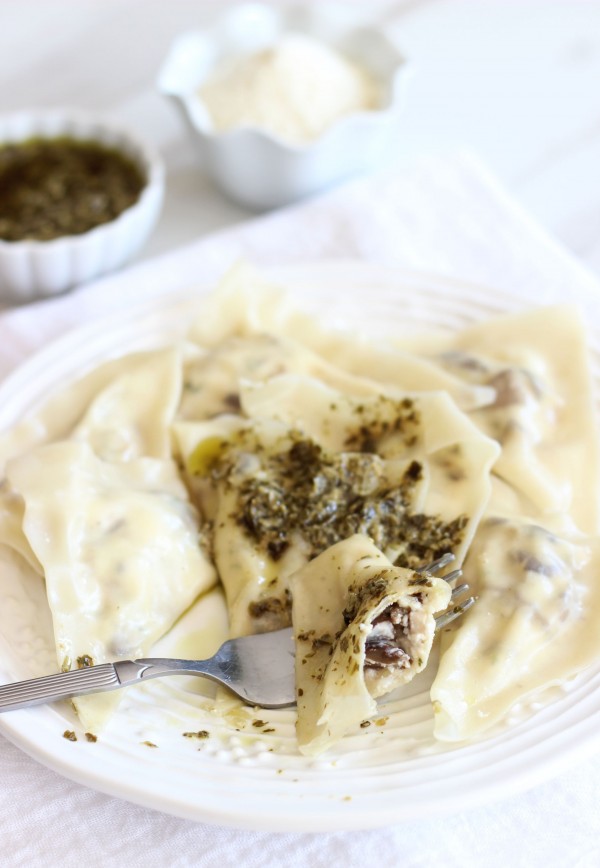 Easy Homemade Three Cheese Mushroom Ravioli + Pesto