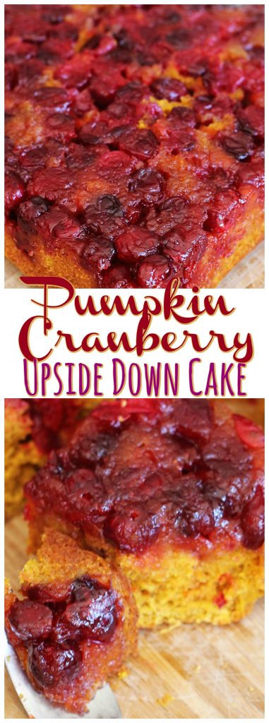 Pumpkin Cranberry Upside Down Cake recipe image thegoldlininggirl.com pin 1