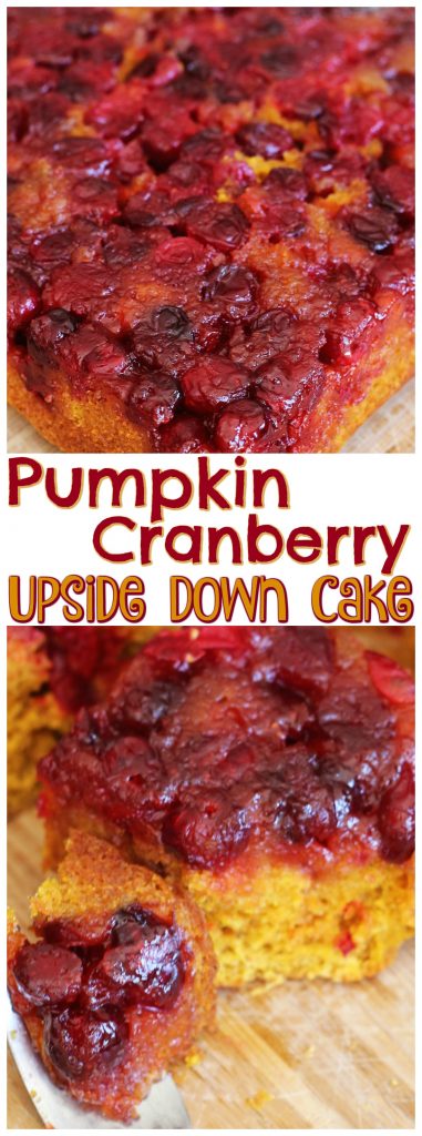 Pumpkin Cranberry Upside Down Cake recipe image thegoldlininggirl.com pin 2