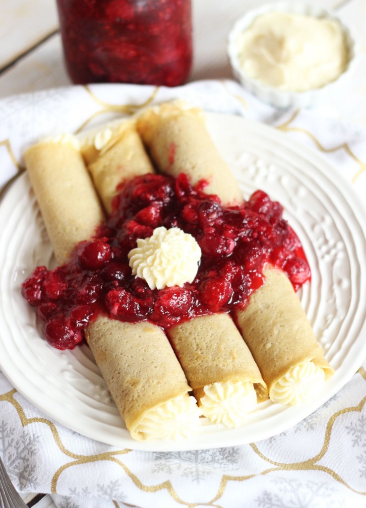 amaretto mascarpone cheese crepes with cranberry raspberry sauce 7