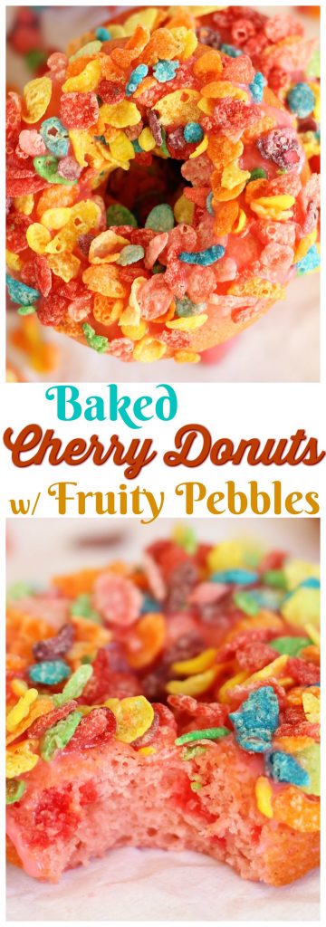 Baked Cherry Donuts with Cherry Glaze & Fruity Pebbles pin 2