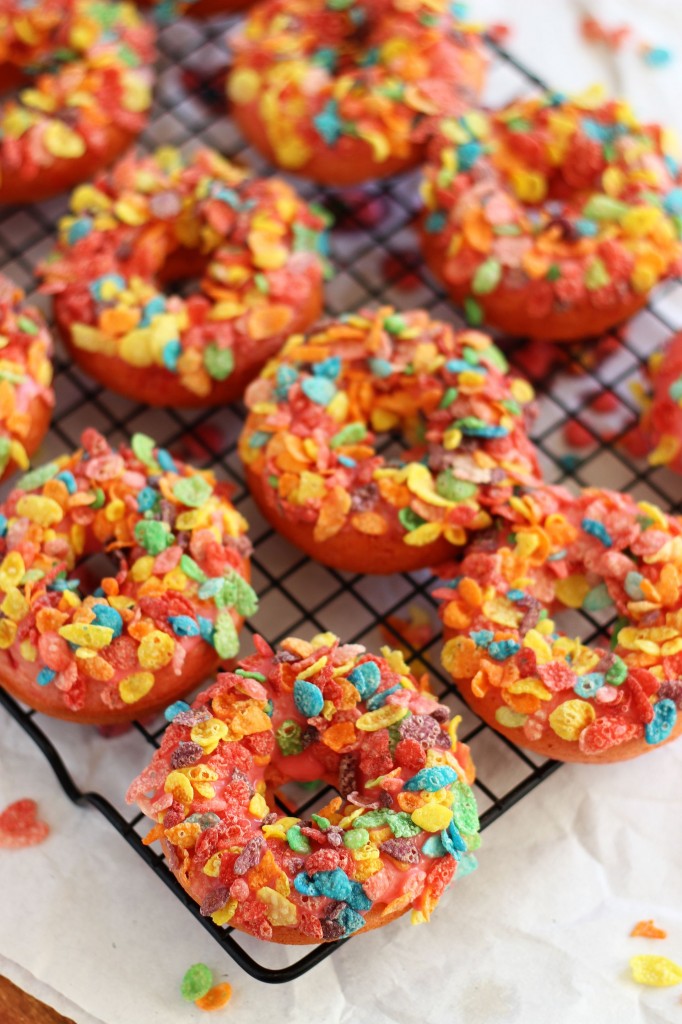 cherry donuts with cherry glaze and fruit pebble topping 16