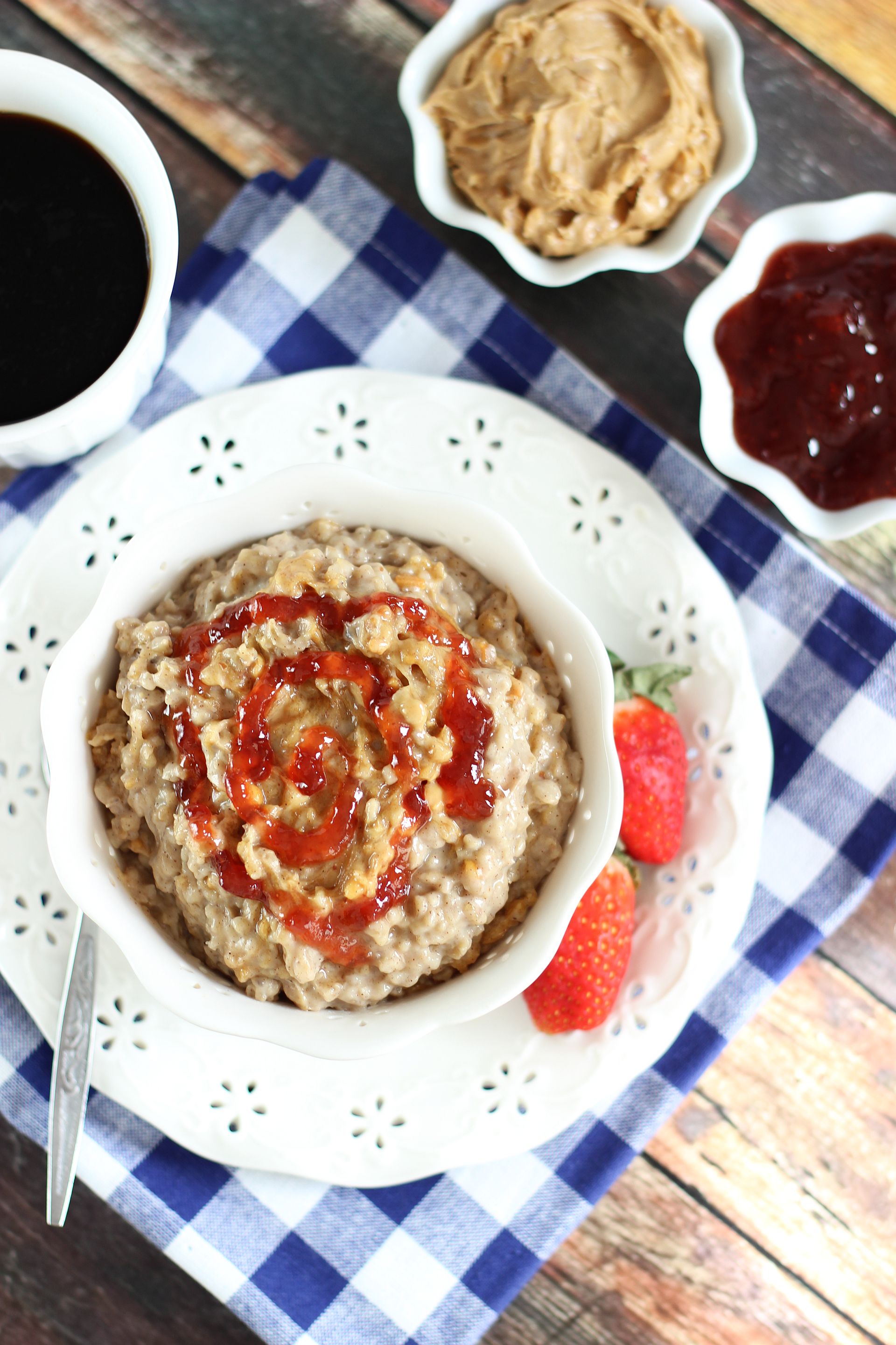 Peanut Butter and Jelly Slow Cooker Steel Cut Oats