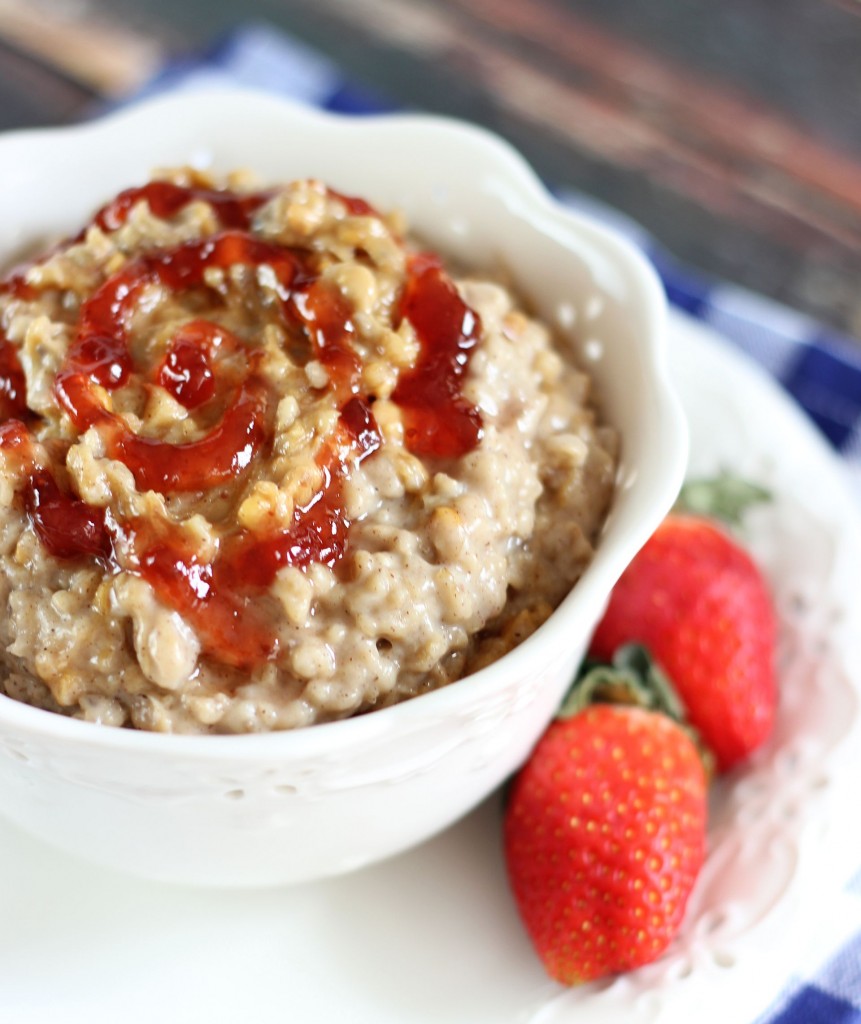 Peanut Butter and Jelly Slow Cooker Steel Cut Oats