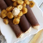 Chocolate Crepes with Peanut Butter Marshmallow Filling and Caramelized Bananas