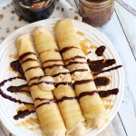 Salted Caramel Crepes with Biscoff Cheesecake Filling and Caramel Sauce