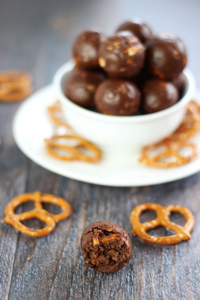 Super simple, no bake, 4-ingredient Nutella Pretzel Truffles. Sweetened Nutella and crushed pretzels make for a delightful and easy sweet-and-salty truffle!