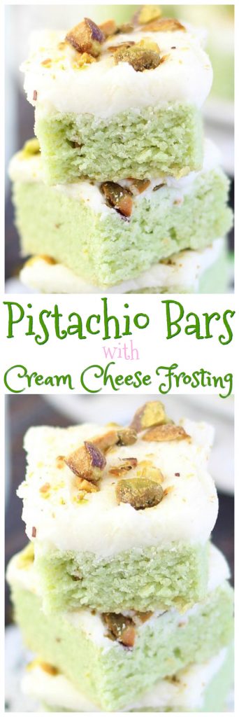 Pistachio Sugar Cookie Bars with Cream Cheese Frosting!