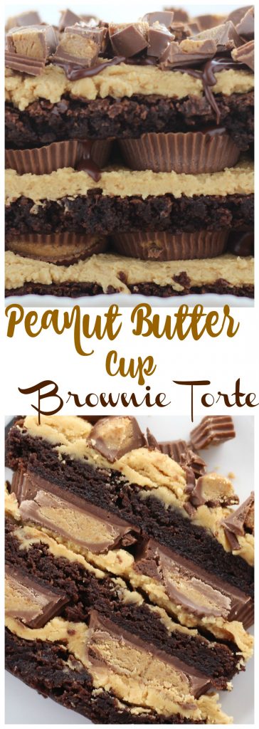 Peanut Butter Cup Brownie Torte thegoldlininggirl.com pin 2