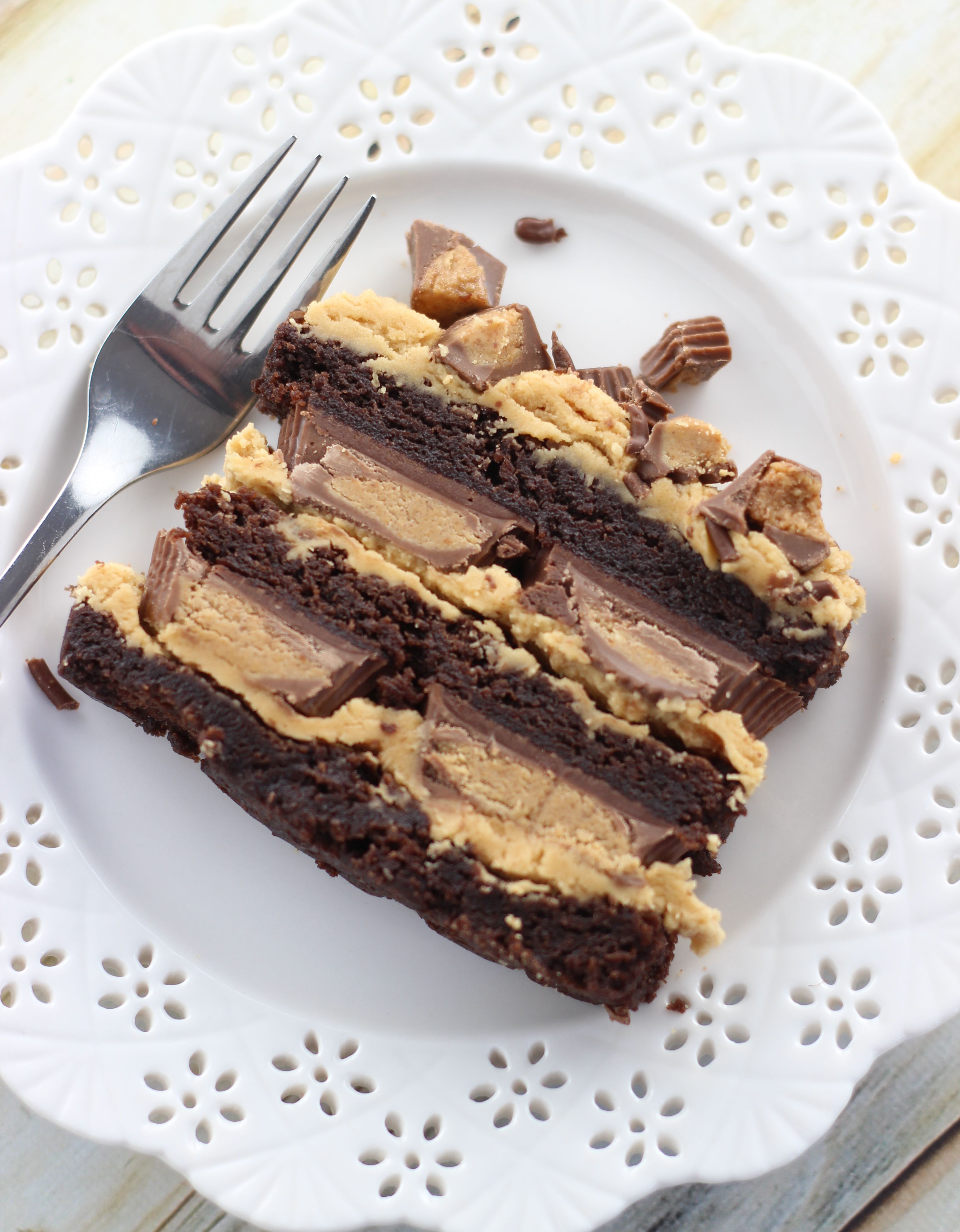 Peanut Butter Cup Brownie Torte - The Gold Lining Girl