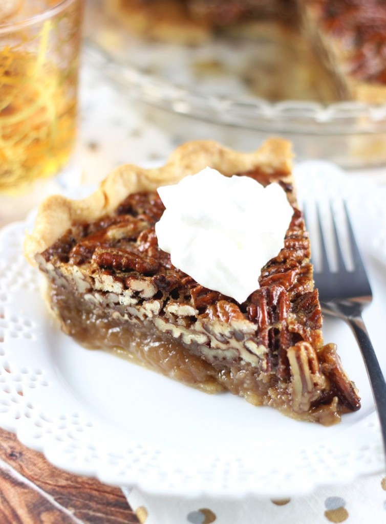 brown butter bourbon pecan pie with bourbon whipped cream 25