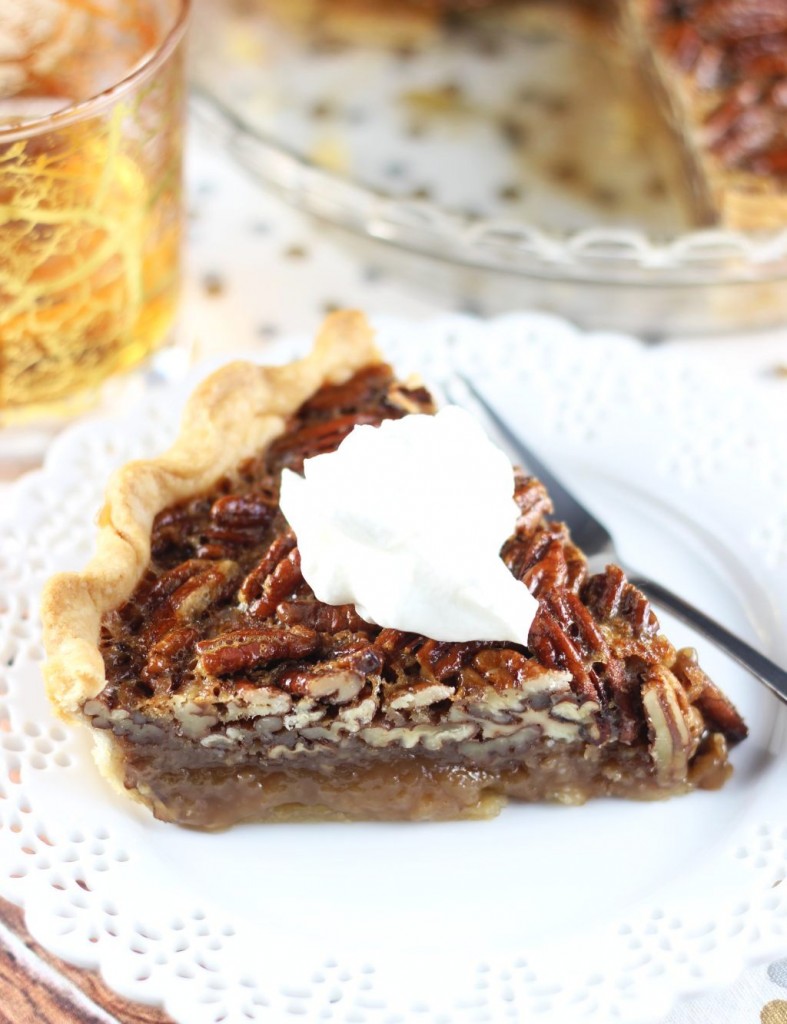 brown butter bourbon pecan pie with bourbon whipped cream 26