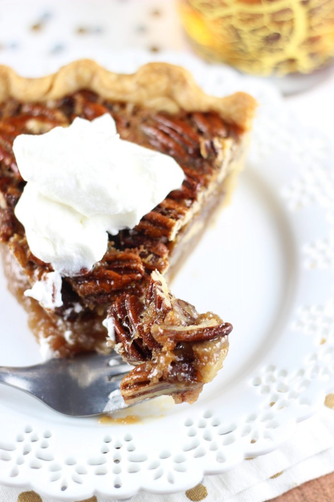 brown butter bourbon pecan pie with bourbon whipped cream 34