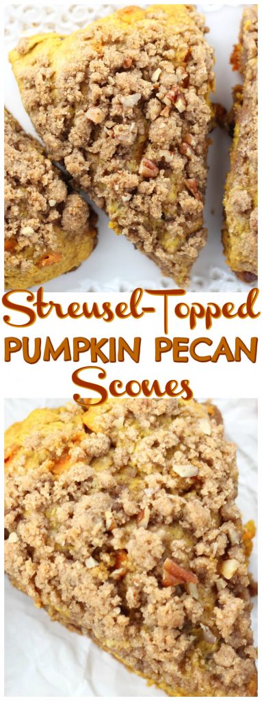 Pumpkin Pecan Scones with Brown Sugar Streusel recipe image thegoldlininggirl.com pin 1