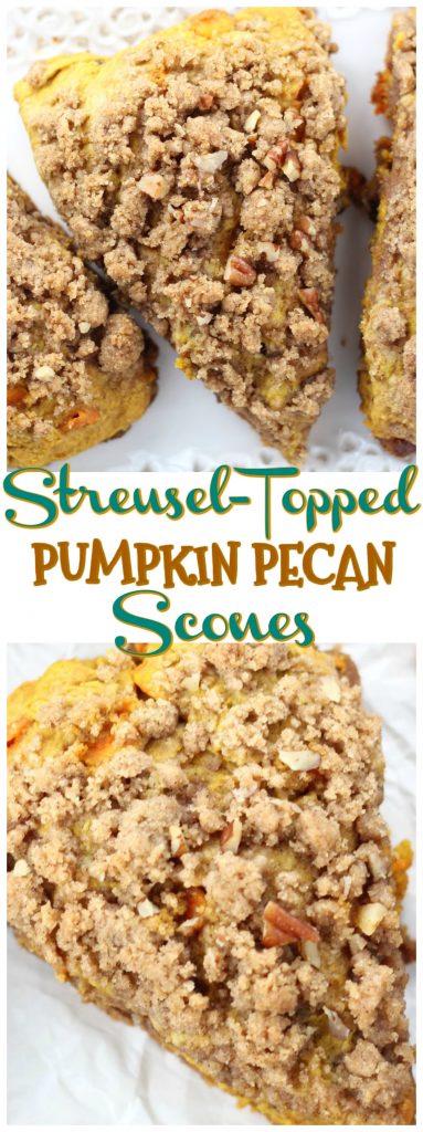 Pumpkin Pecan Scones with Brown Sugar Streusel recipe image thegoldlininggirl.com pin 2