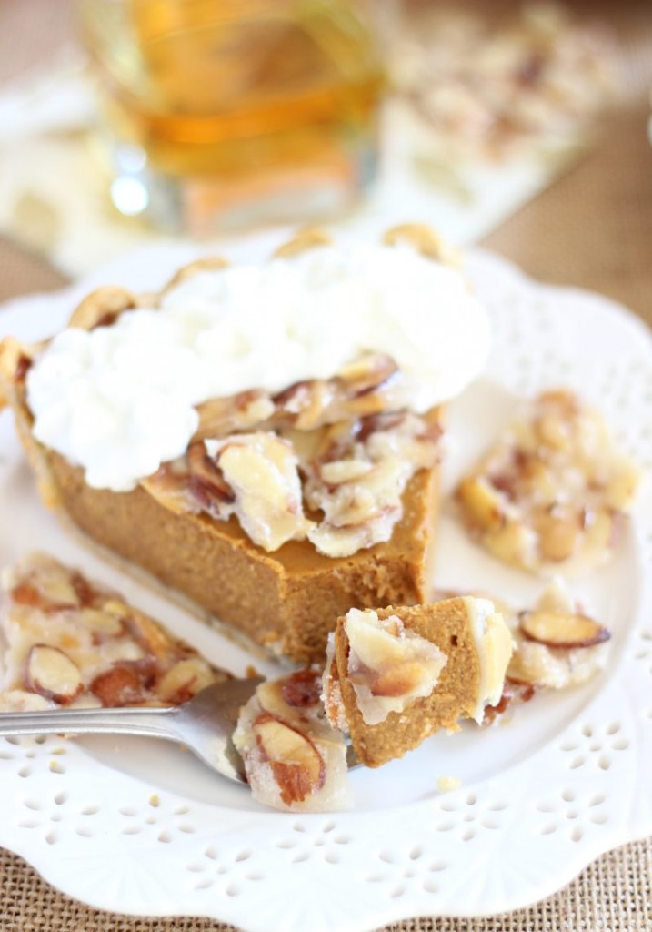 amaretto pumpkin pie with almond brittle 25