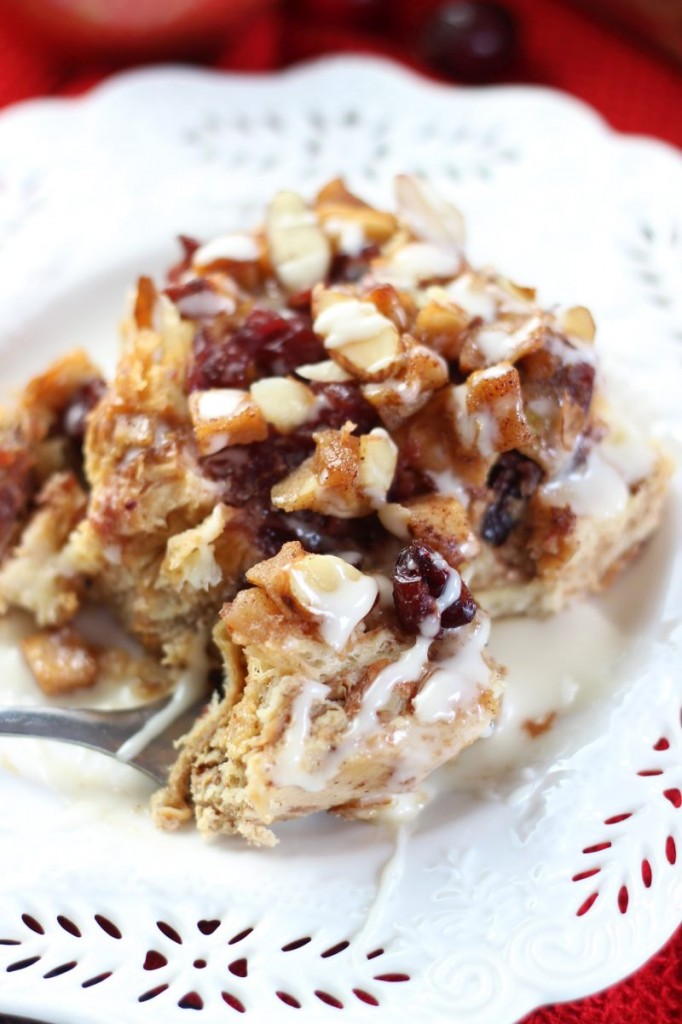 cranberry apple croissant french toast casserole with apple cider glaze 12