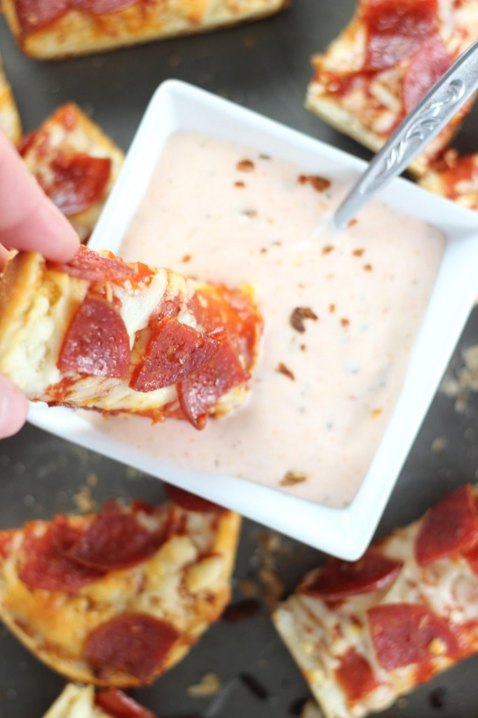 pepperoni pizza with hot ranch dipping sauce 9