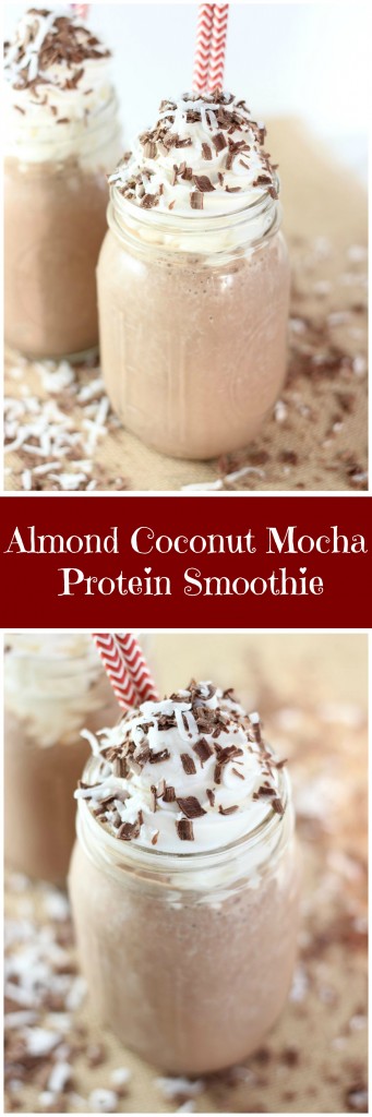 almond coconut mocha protein smoothie pin