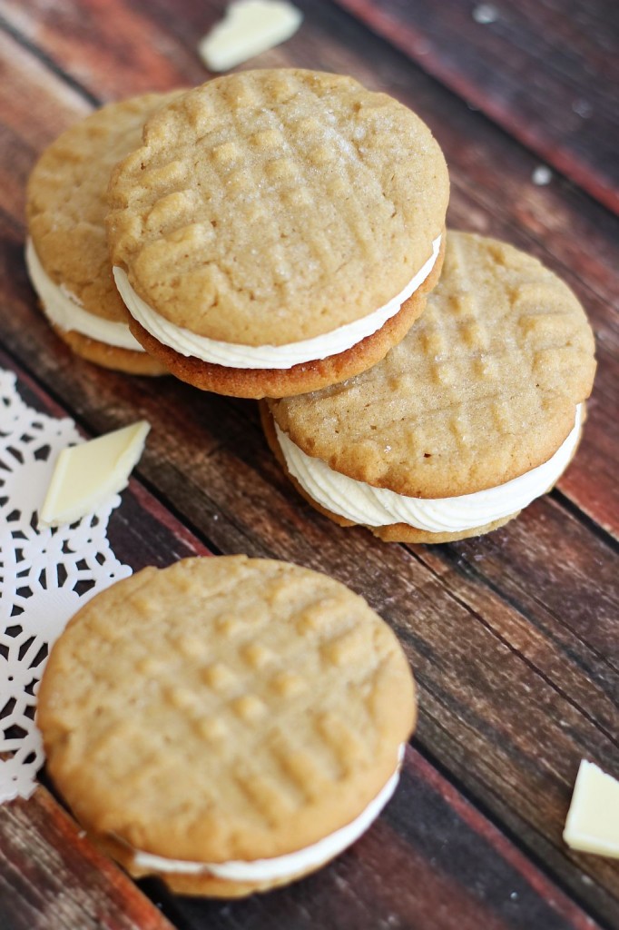 peanut butter sandwich cookies with white chocolate buttercream 1