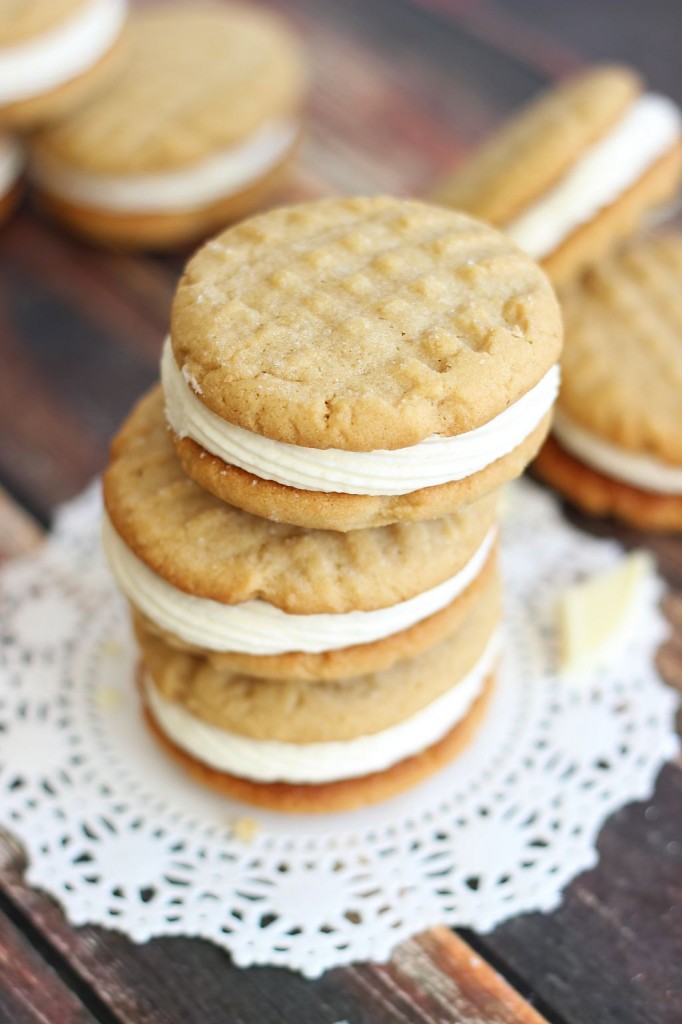 peanut butter sandwich cookies with white chocolate buttercream 12
