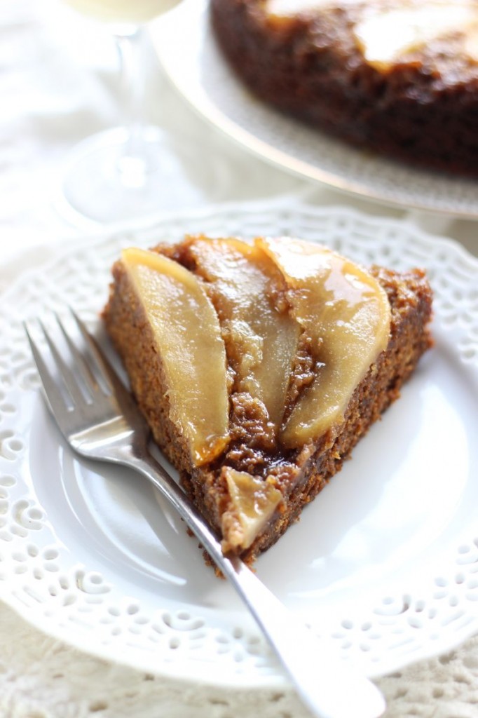 upside down pear gingerbread cake 7