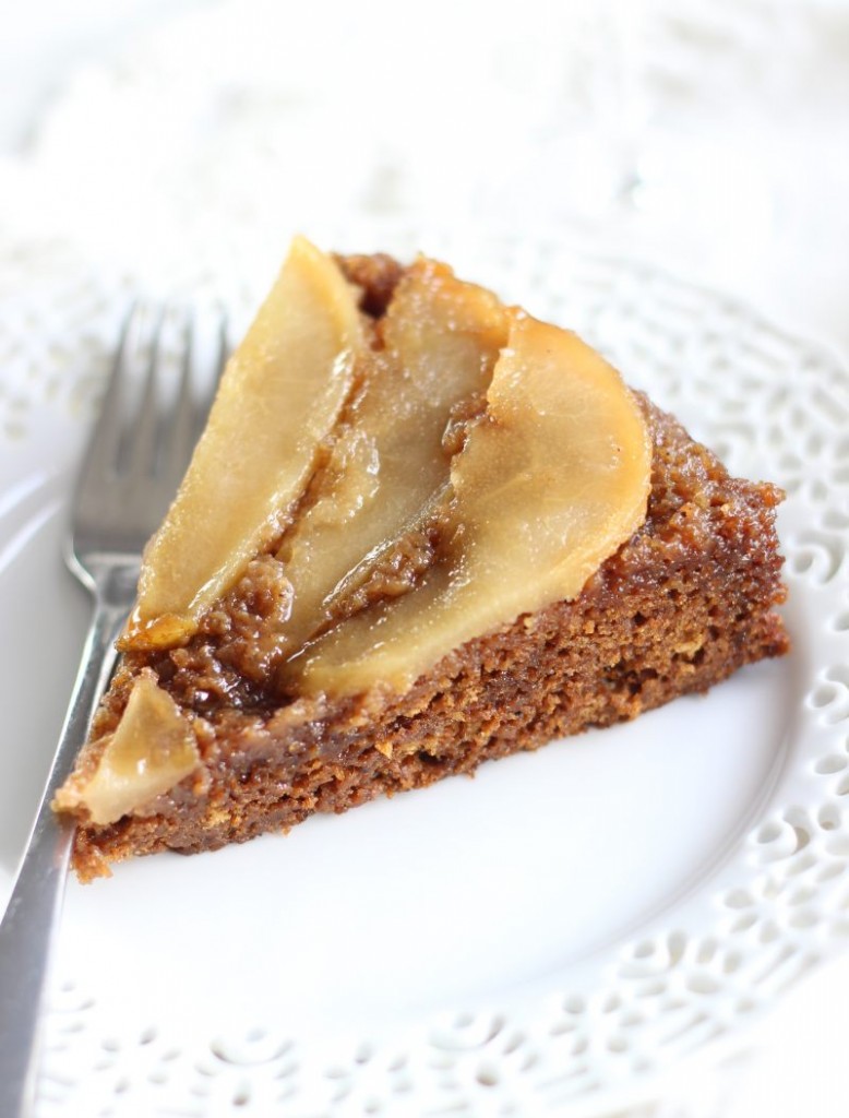 Upside-Down Pear Gingerbread Cake