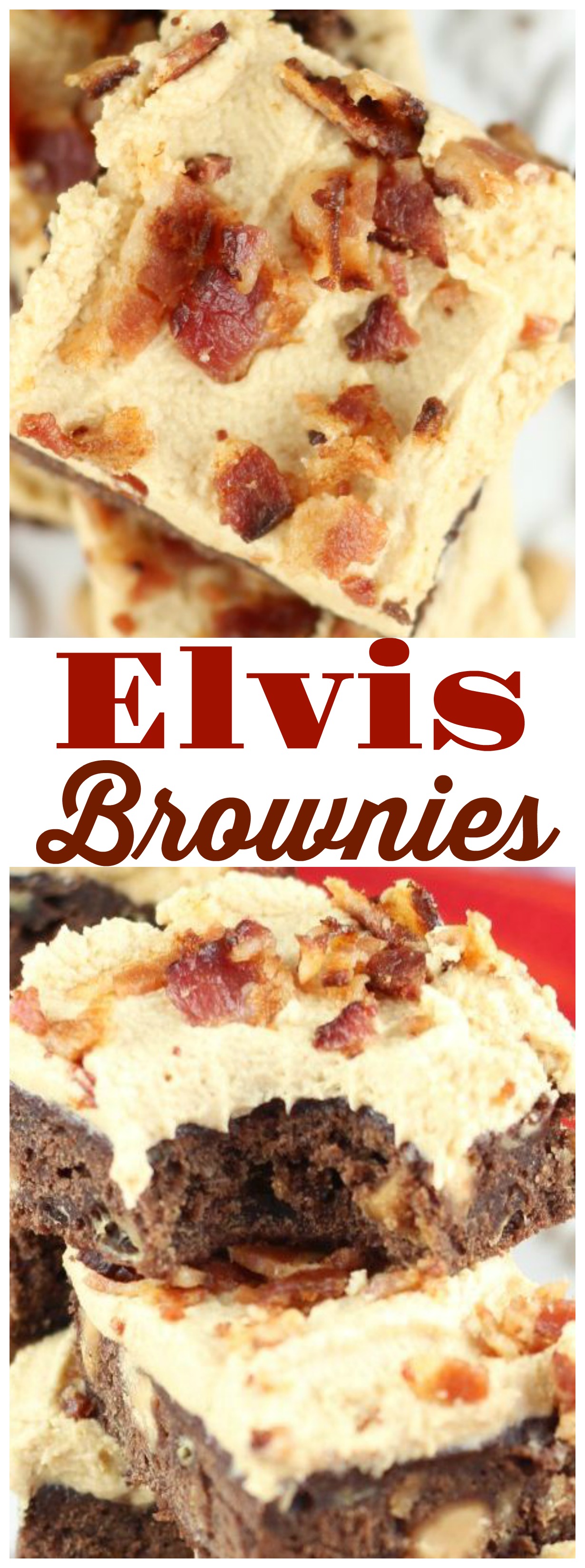 Elvis Brownies! Banana Brownies + Peanut Butter Frosting & Crispy Bacon