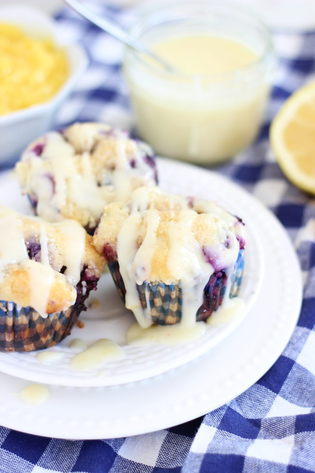 Lemon Blueberry Cheesecake Muffins with Lemon Glaze