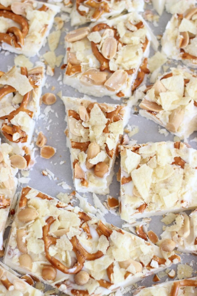 caramel pretzel salted peanut potato chip bark 1