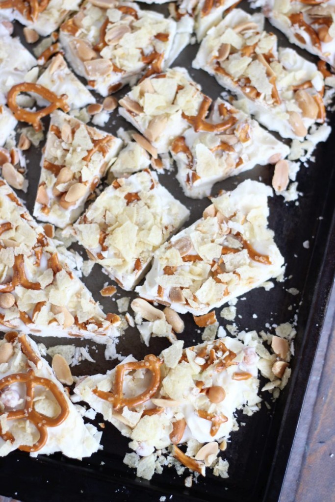 caramel pretzel salted peanut potato chip bark 6