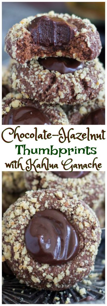 Chocolate-Hazelnut Thumbprints with Kahlua Ganache pin 1