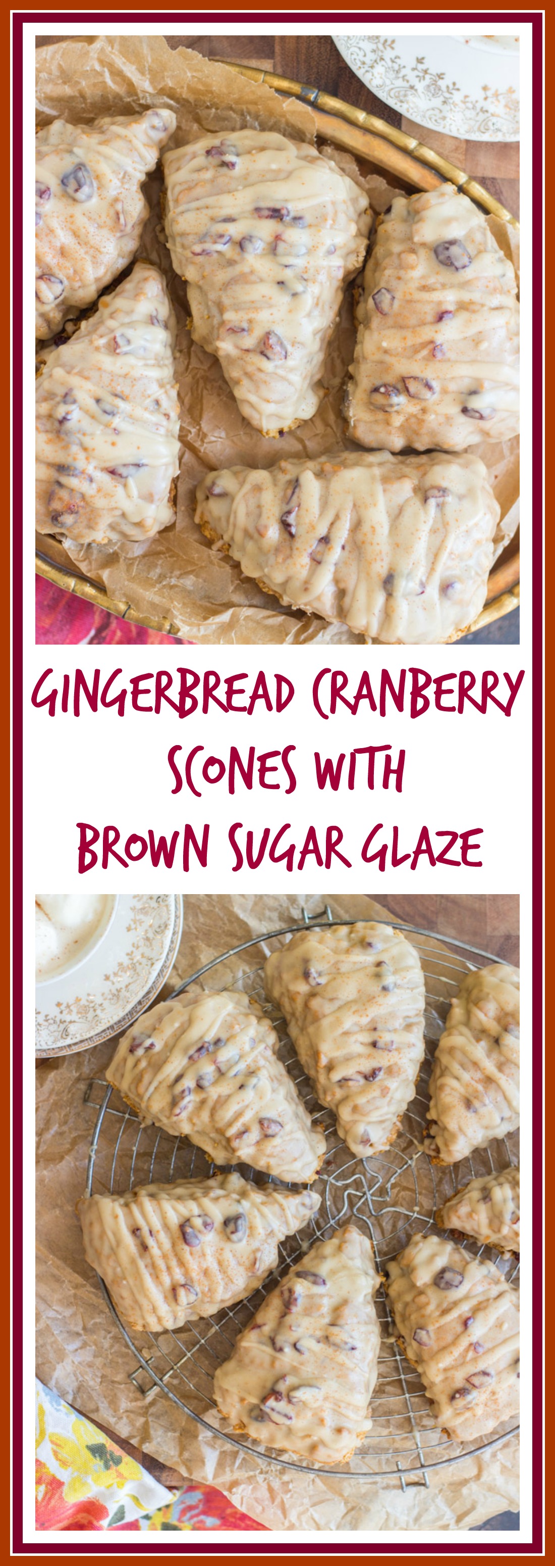 Gingerbread Cranberry Scones with Brown Sugar Glaze