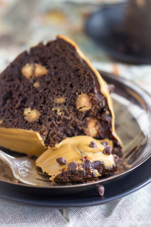 The Easiest Dark Chocolate Peanut Butter Bundt Cake - The Gold Lining Girl