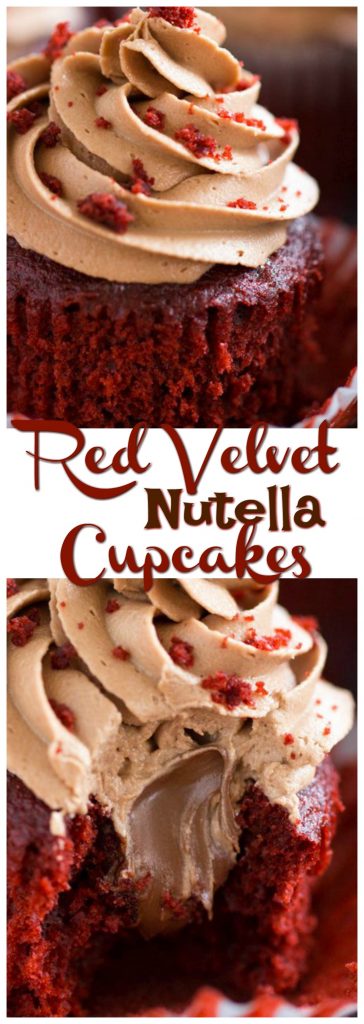 Nutella-Filled Red Velvet Cupcakes with Nutella Buttercream pin