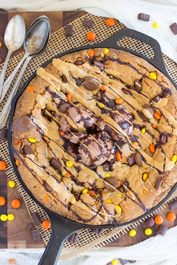 Cast Iron Skillet Reese's Peanut Butter Chip Chocolate Chip Cookie