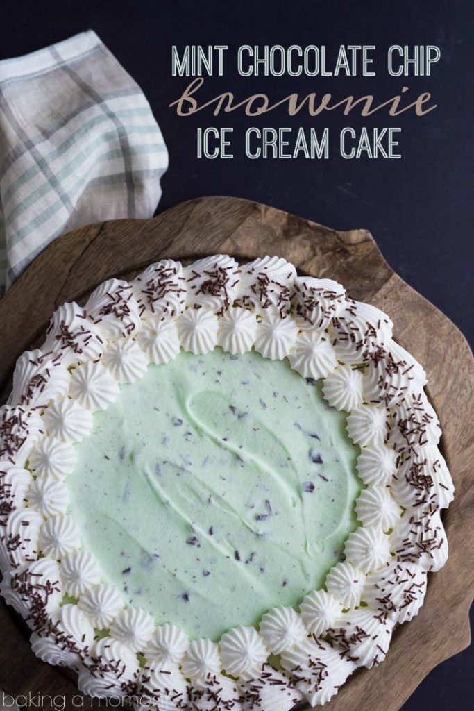 Mint chocolate chip brownie ice cream cake