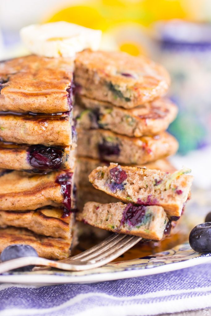 Blueberry Zucchini Bread Pancakes image thegoldlininggirl.com 14