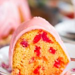 Cherry Amaretto Bundt Cake! Featuring two jars of maraschino cherries, maraschino cherry juice, and a heavy pour of amaretto! And that GLAZE!