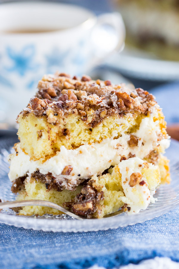 Layered Cinnamon Streusel Coffee Cake With Cream Cheese Filling