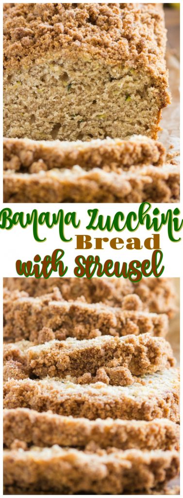 Zucchini Banana Bread With Streusel Topping recipe image thegoldlininggirl.com pin 1