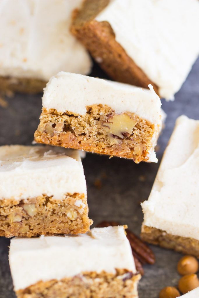 Butterscotch Blondies with Brown Butter Frosting recipe image thegoldlininggirl.com 17