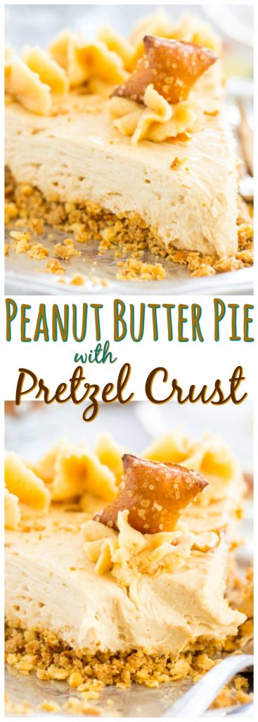 No Bake Peanut Butter Pie Recipe with Pretzel Crust recipe image thegoldlininggirl.com pin